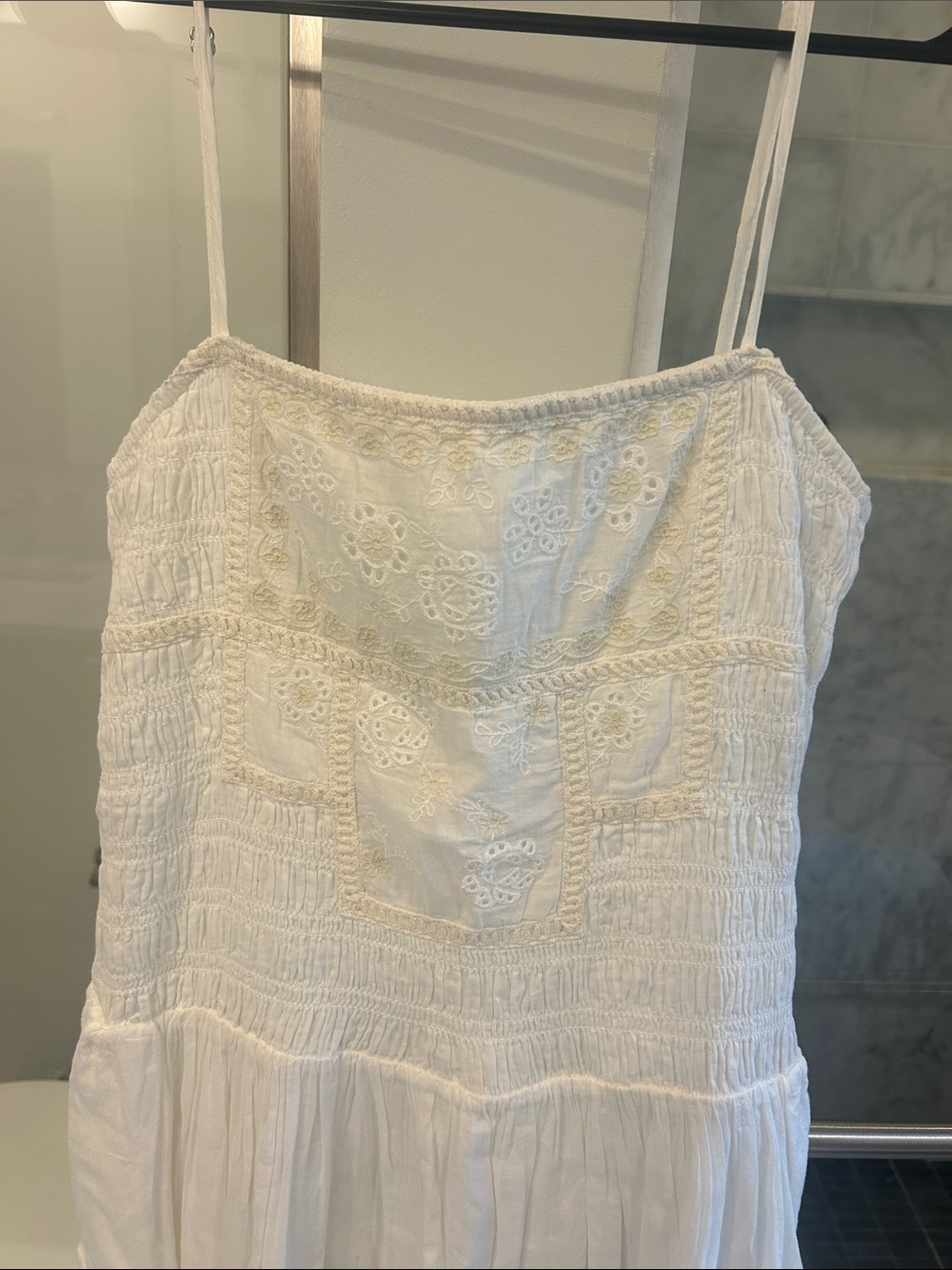 Zara White Embroidered Spaghetti Strap Sundress